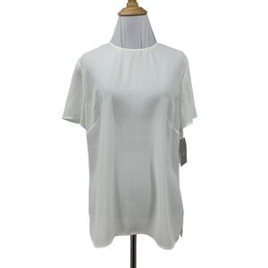 Liz Claiborne Blouse Womens 8 Essentials Split Hem Keyhole Back Short Sleeve